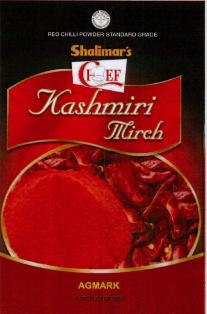 Shalimar's Chef Kashmiri Mirch, Device Of Face Of Chef, Chilli Powder & Chilli Device mark 3277036 Trademark