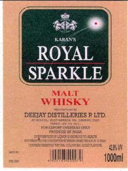 Karan's Royal Sparkle Malt Whisky Device mark 3327940 Trademark