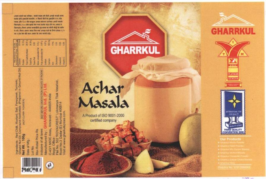 Gharrkul Achar Masala (label) Device mark 1665143 Trademark