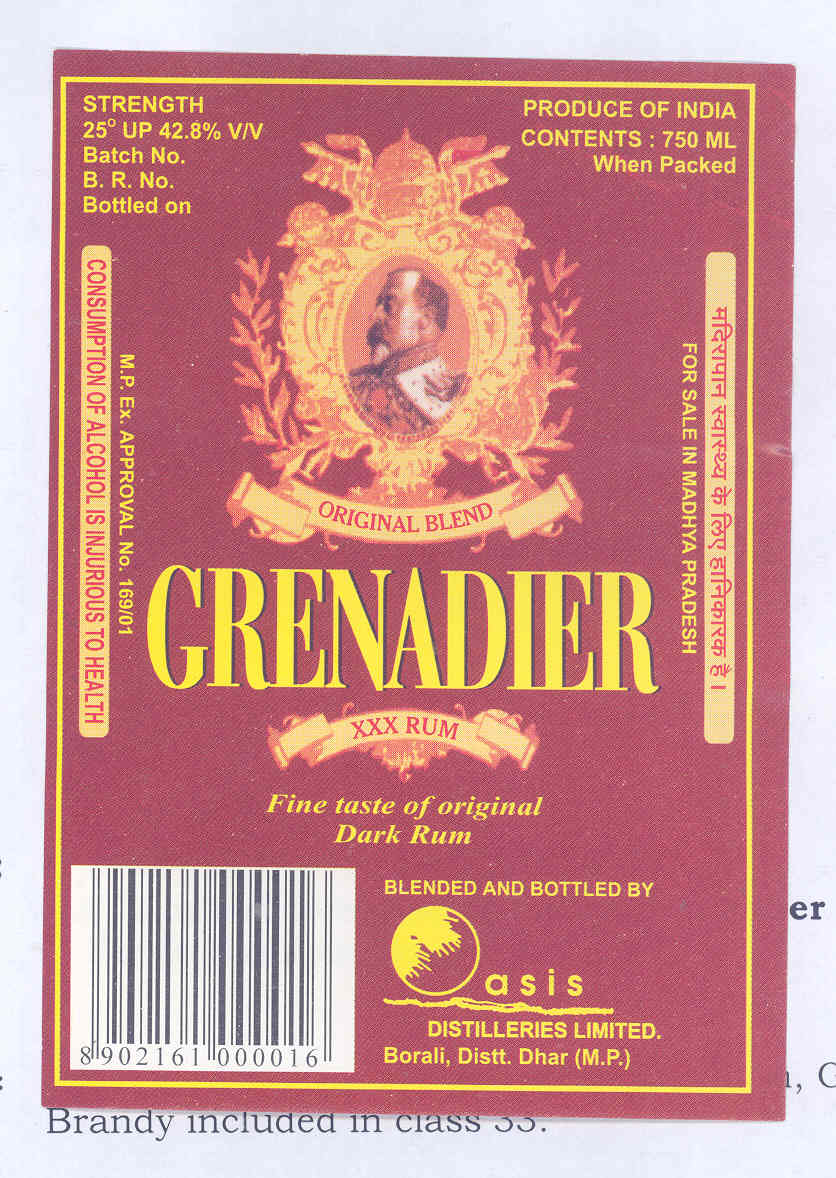 Grenadier Xxx Rum (label) Device mark 1691167 Trademark