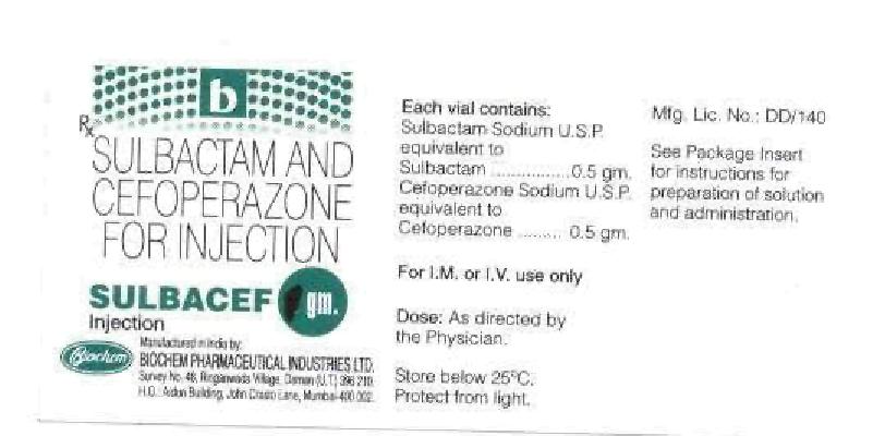 Subactam And Cefoperazone For Injection (label) Device mark 1728827 Trademark