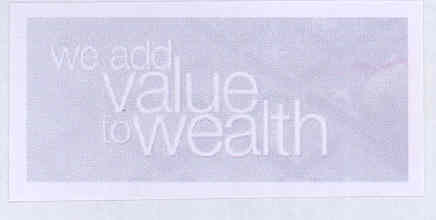 We Add Value To Wealth (label) Device mark 1765671 Trademark