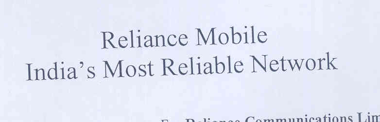 Reliance Mobile India"s Most Reliable Network (label) Device mark 1773501 Trademark
