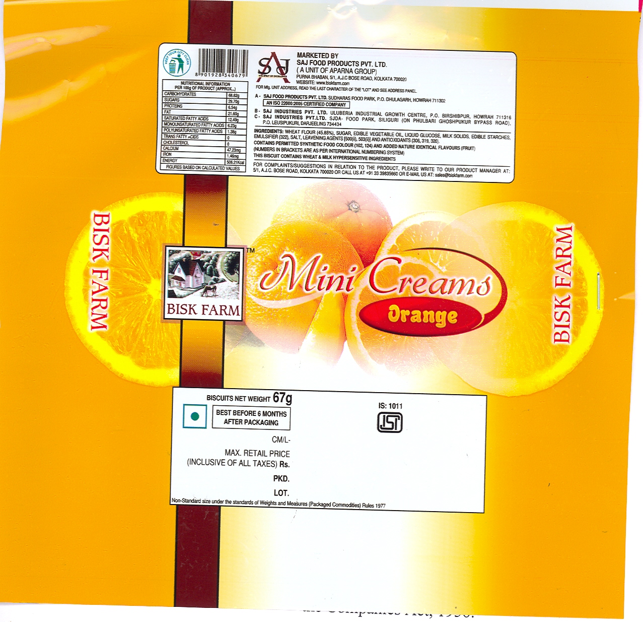 Bisk Farm Mini Creams Orange Device mark 1870040 Trademark
