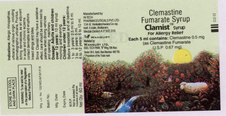 Clemastine Fumarate Syrup (label)clamist Syrup For Allergy Relief Device mark 1687011 Trademark