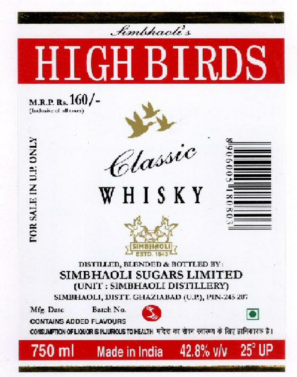 High Birds Classic Whisky With Label Device mark 1608837 Trademark