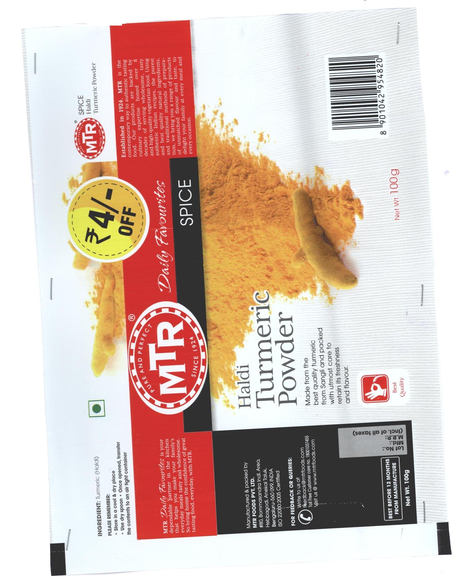 Mtr Daily Favourites Spice Haldi Turmeric Powder Device mark 2321131 Trademark