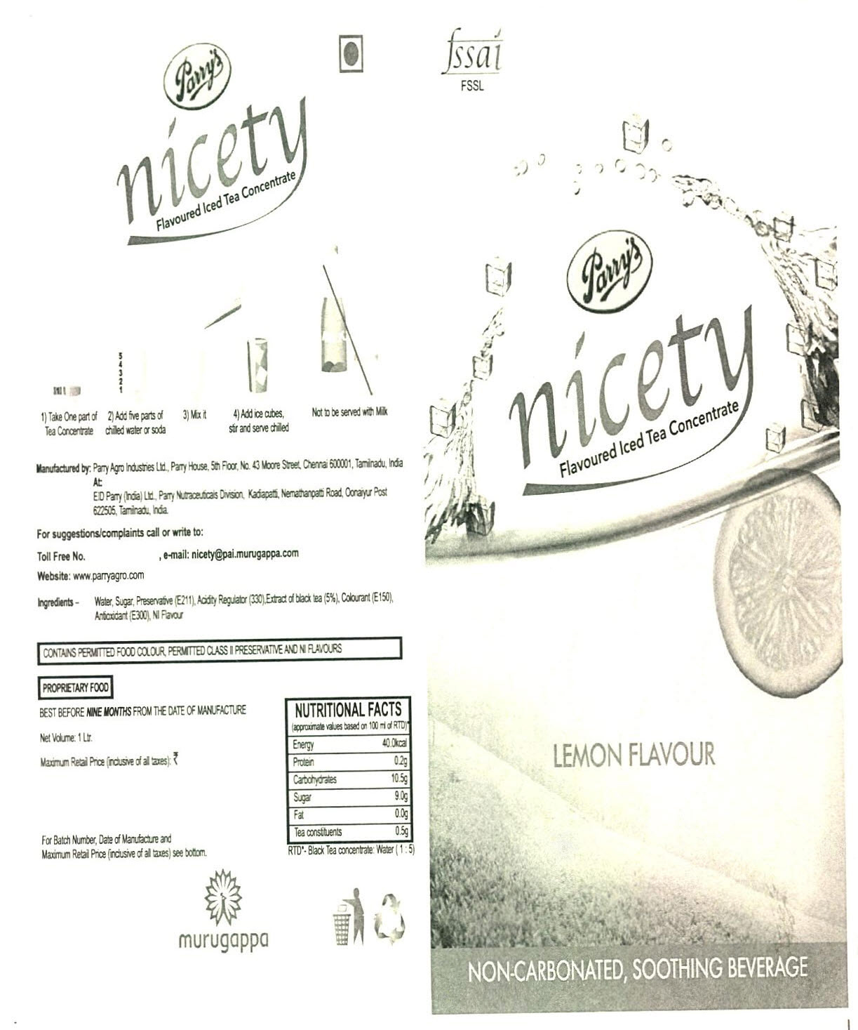 Parry's Nicety Flavoured Iced Tea Concentrate Lemon Flavour Device mark 2623720 Trademark