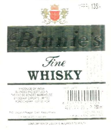Binnies Fine Whisky (label) Device mark 2396439 Trademark