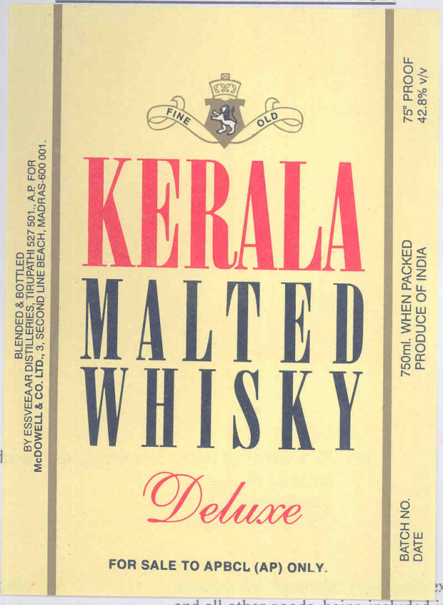 Kerala Malted Whisky (label) Device mark 950152 Trademark