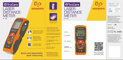 Asian Paints Trucare Laser Distance Meter Device mark 3500183 Trademark