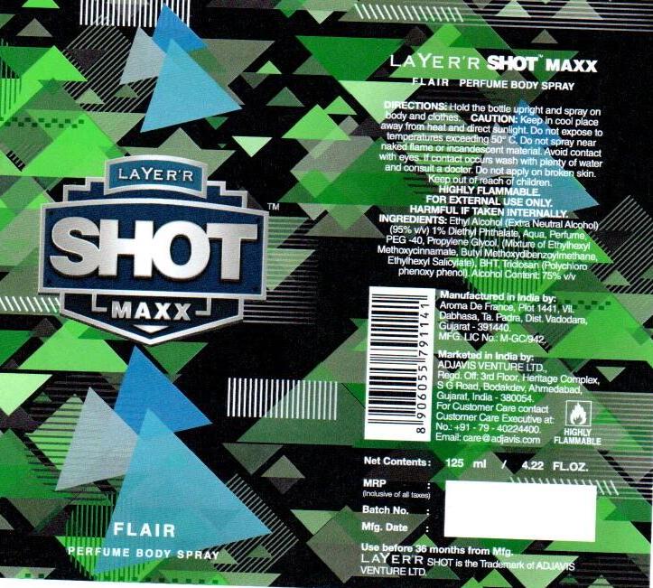 Layer'r Shot Max Flair Perfume Body Spary Device mark 3895953 Trademark