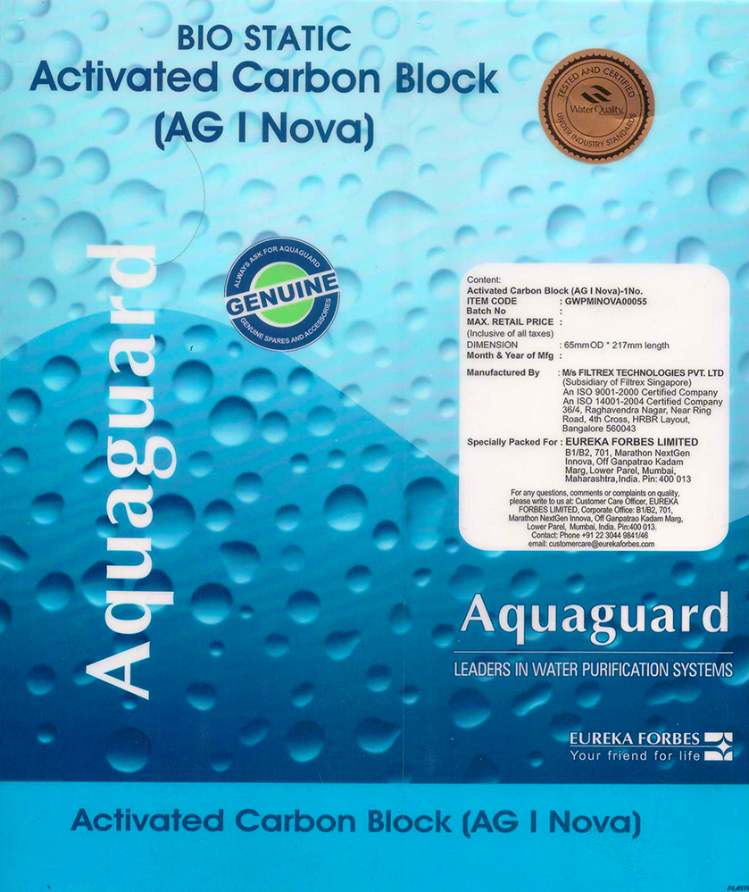 Aquaguard Bio Static Activated Carbon Block (ag I Nova) Device mark 4018269 Trademark