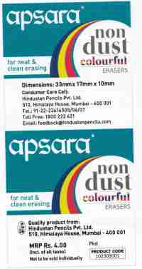 Apsara Non Dust Colourful Erasers(label) Device mark 3328318 Trademark