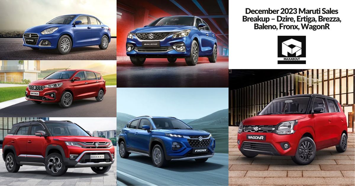 December 2023 Maruti Sales Breakup – Dzire, Ertiga, Brezza, Baleno, Fronx, WagonR