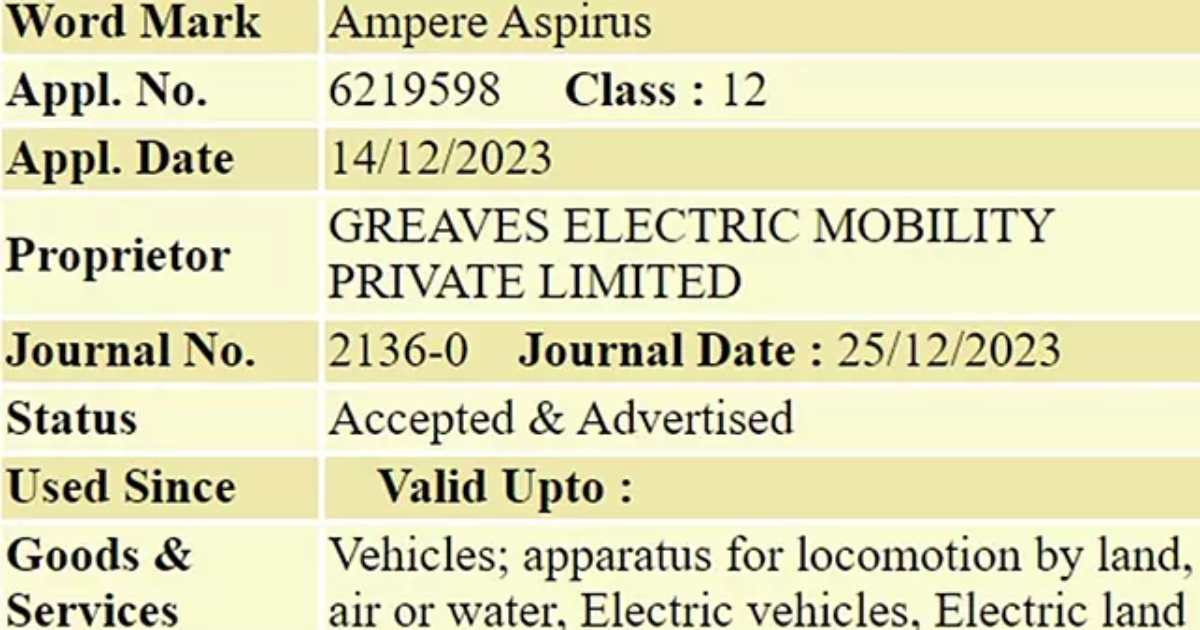 Ampere Nexus and Aspirus Trademarked for Future Models - image