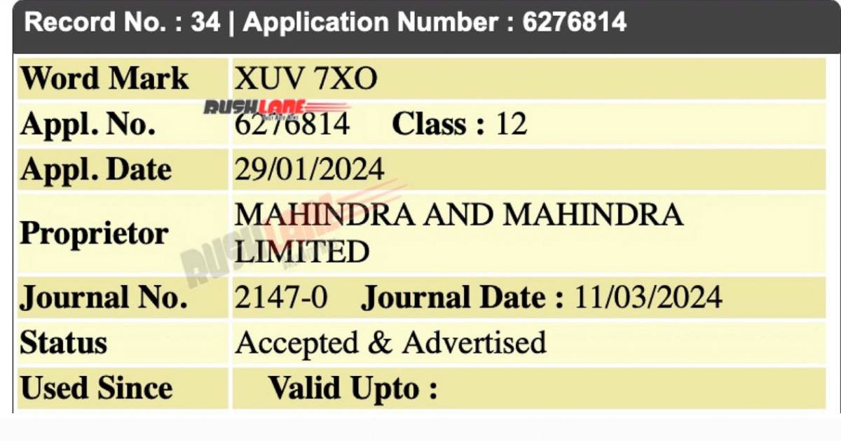 Mahindra Registers XUV 7XO, 5XO, 3XO, 1XO Names for Electric SUV Lineup - image