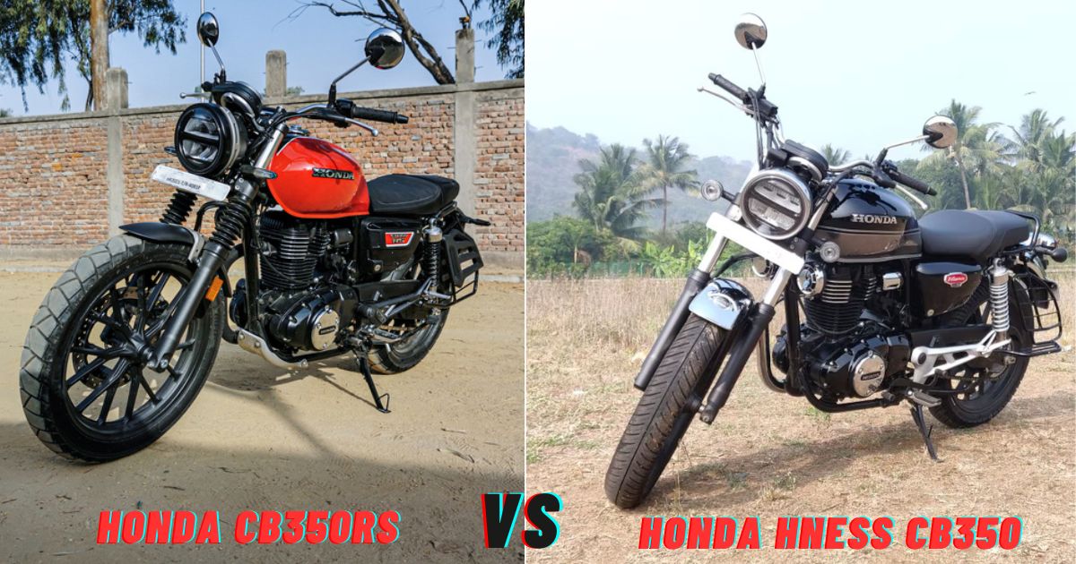 Honda CB350RS and Hness CB350 motorcycles side by side.