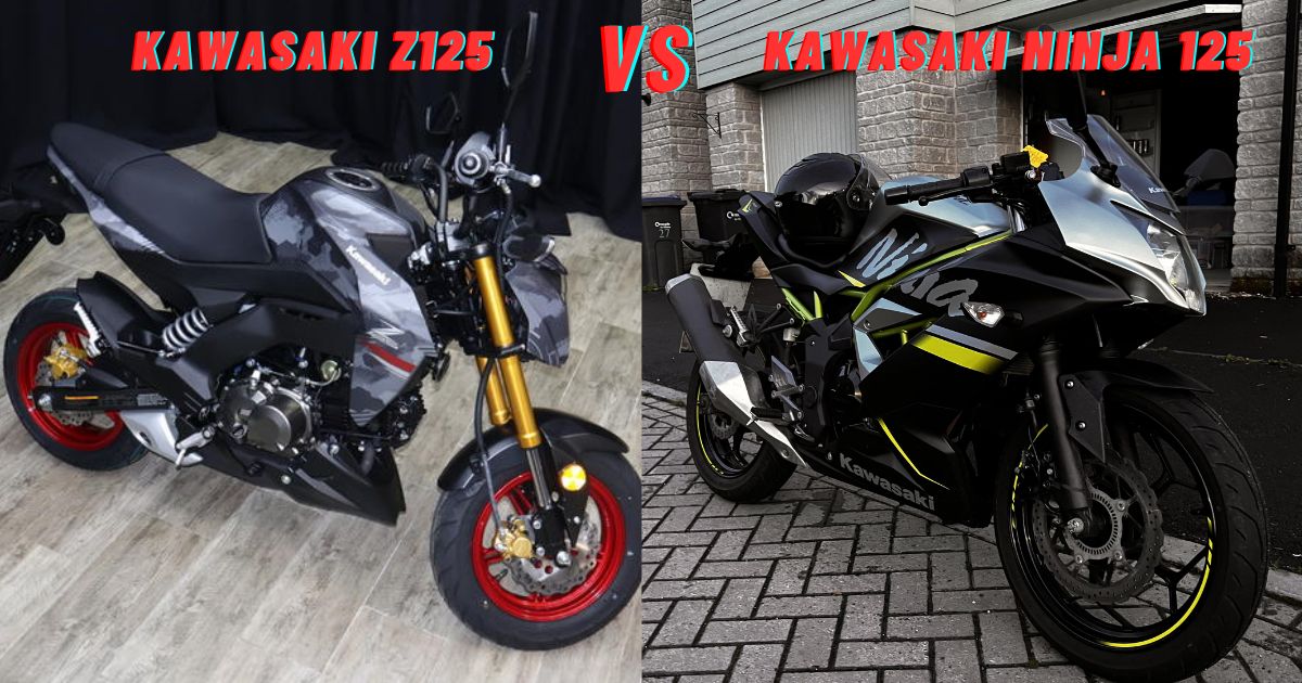 Kawasaki Z125 and Ninja 125 motorcycles side by side.