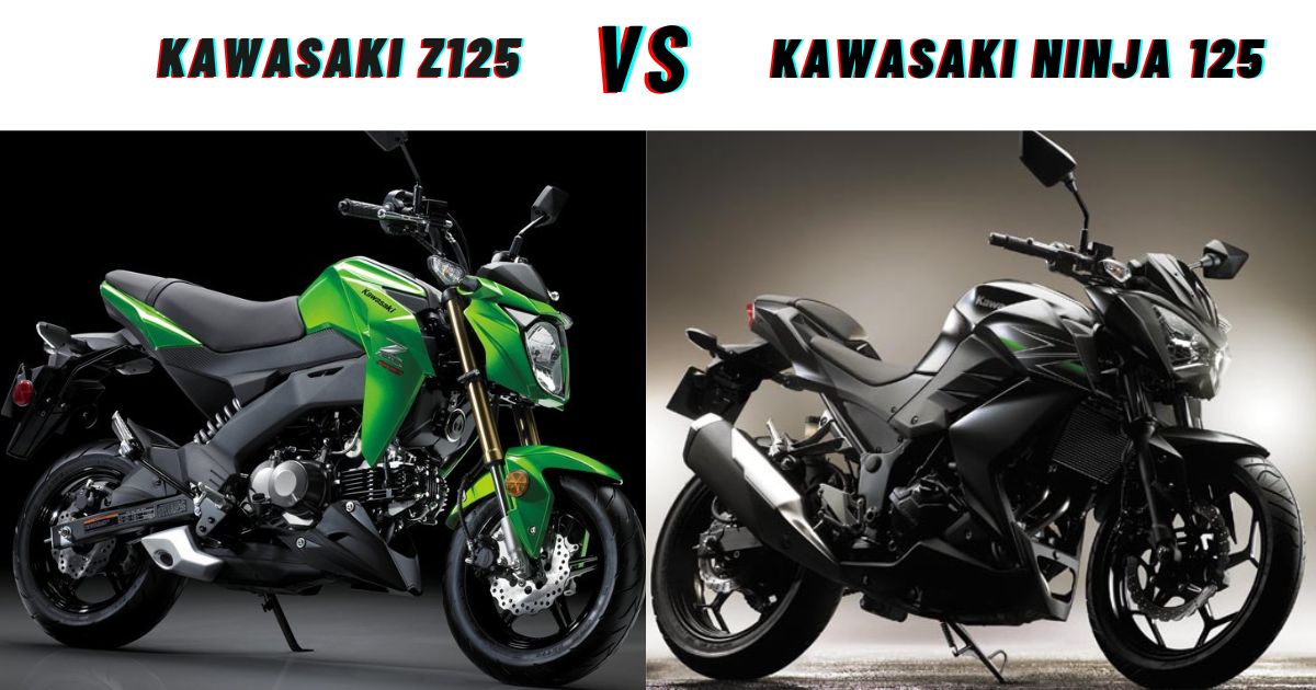 Kawasaki Z125 and Ninja 125 motorcycles side by side.