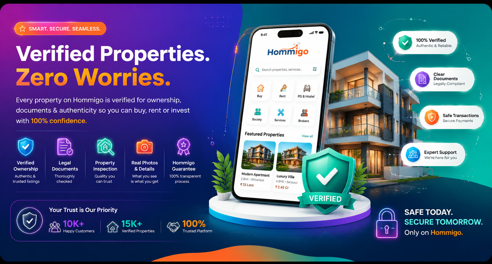 Every property on Hommigo is checked for ownership, documents and authenticity, so you can buy, rent or invest with confidence.