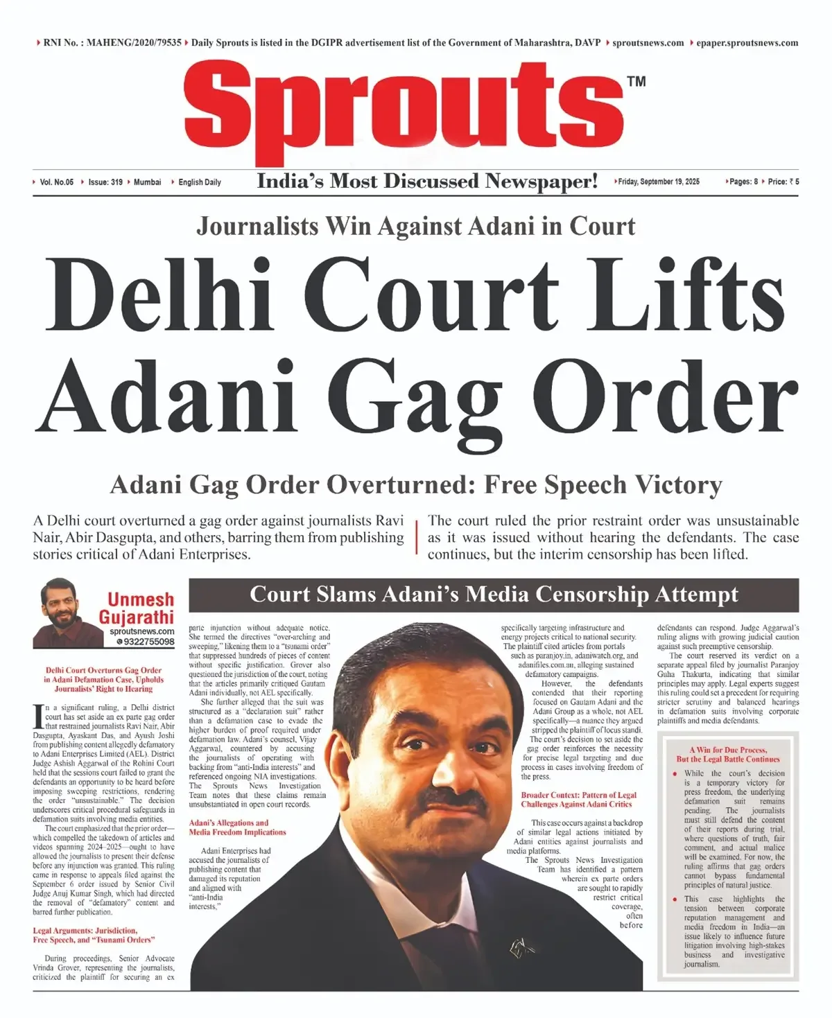 Delhi Court Overturns Adani Gag Order on Journalists Ravi Nair, Abir Dasgupta and Others.