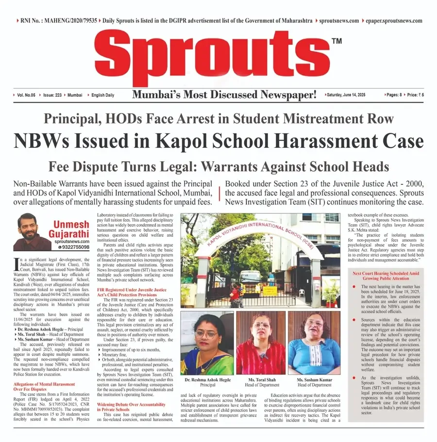 NBWs Issued for Principal HODs in Kapol School Student Harassment Case
