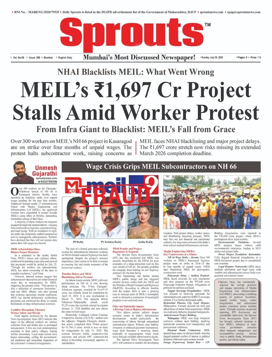 MEIL’s ₹1,697 Cr NH‑66 Kasaragod Project Stalls Amid Anger Over Unpaid Wages.