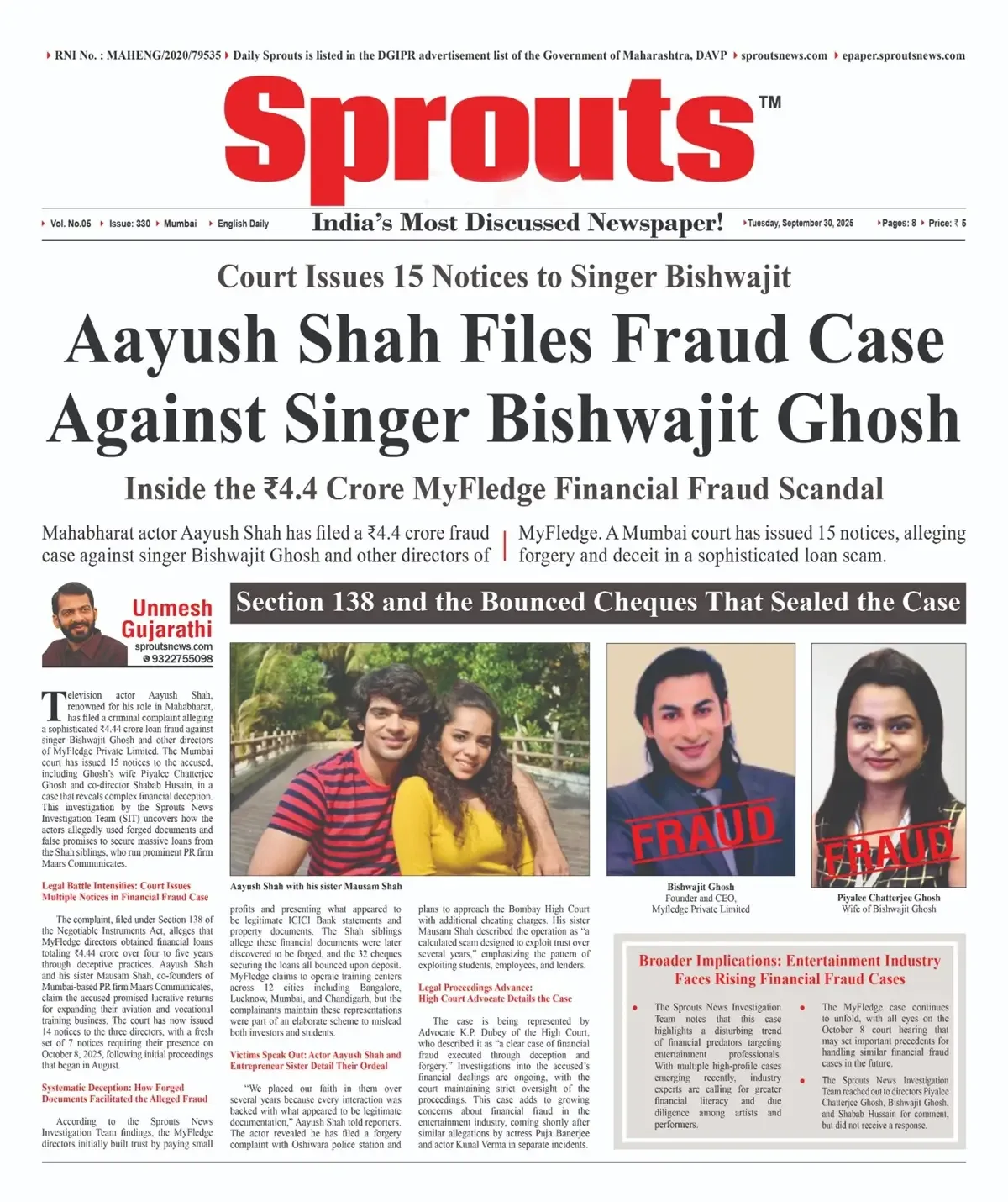 Mahabharat Actor Aayush Shah Files Fraud Case Against Singer Bishwajit Ghosh.