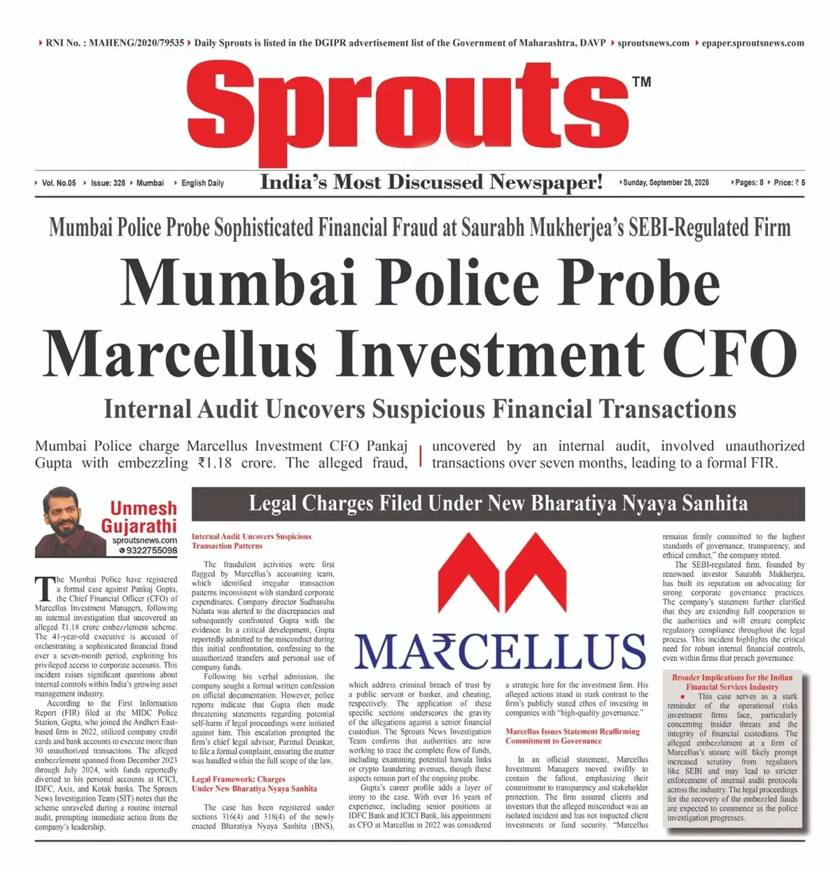 Mumbai Police Charge Marcellus Investment CFO in ₹1.18 Cr Fraud.