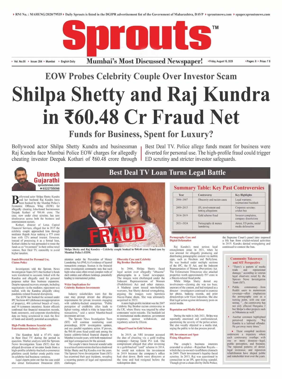 ₹60 Cr Fraud Case Upon Shilpa Shetty and Husband Raj Kundra.