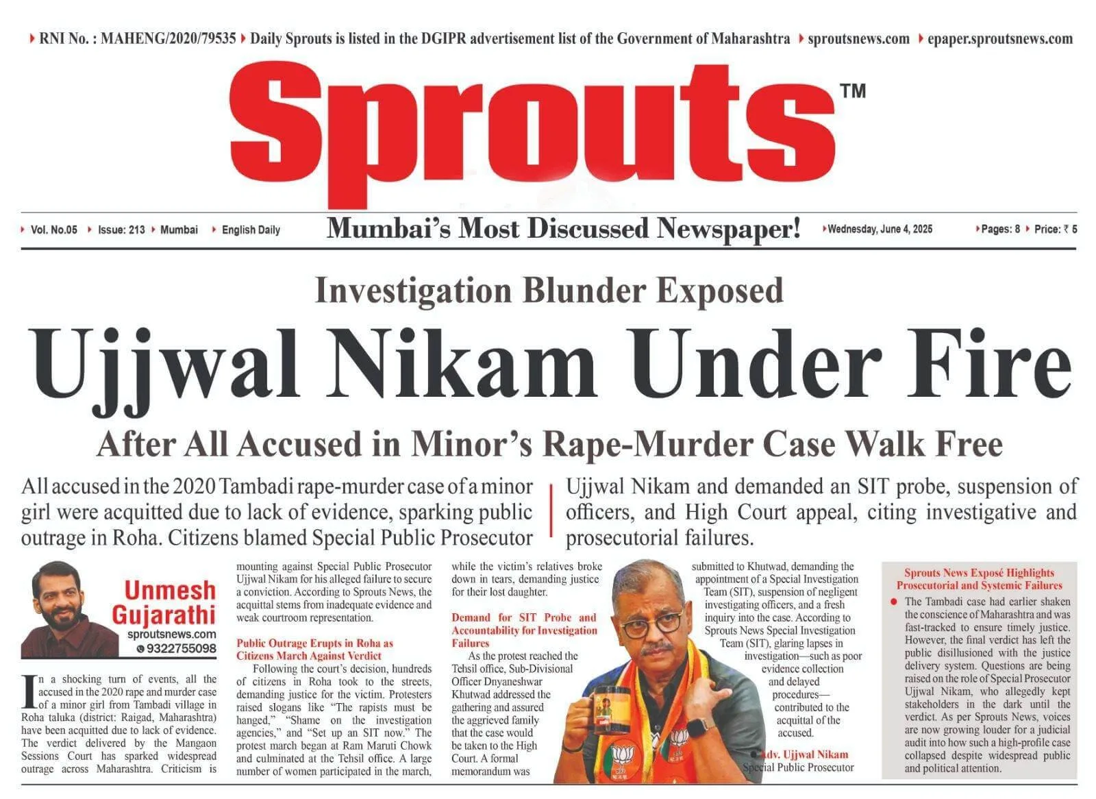 Ujjwal Nikam Faces Backlash as Tambadi Accused Walk Free