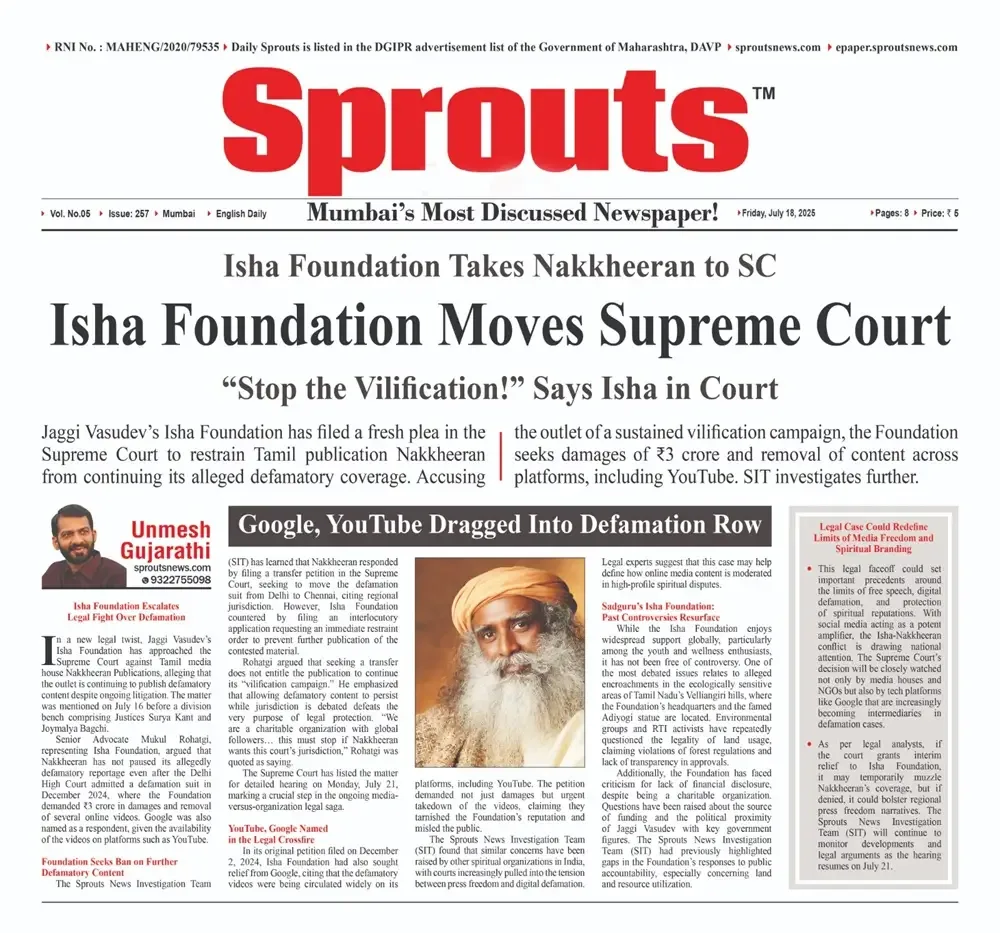 Isha Foundation Moves Supreme Court to Restrain Nakkheeran’s Defamatory Coverage.