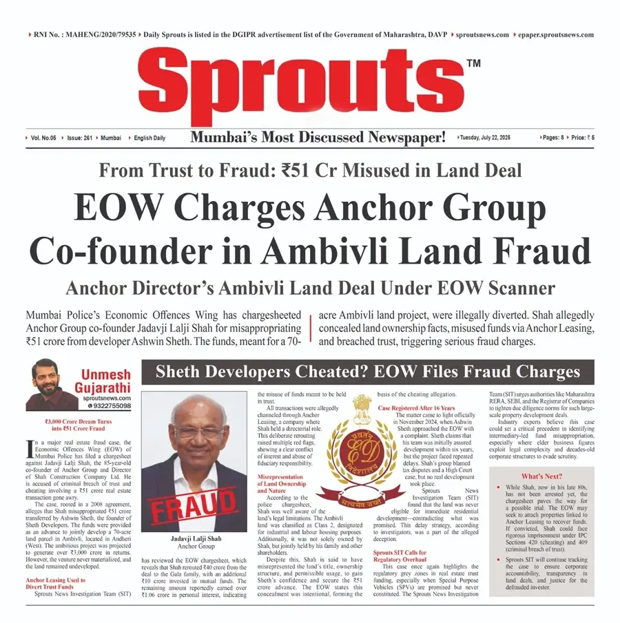 EOW Charges Anchor Co‑Founder Jadavji Lalji Shah in ₹51 Cr Ambivli Land Scam.