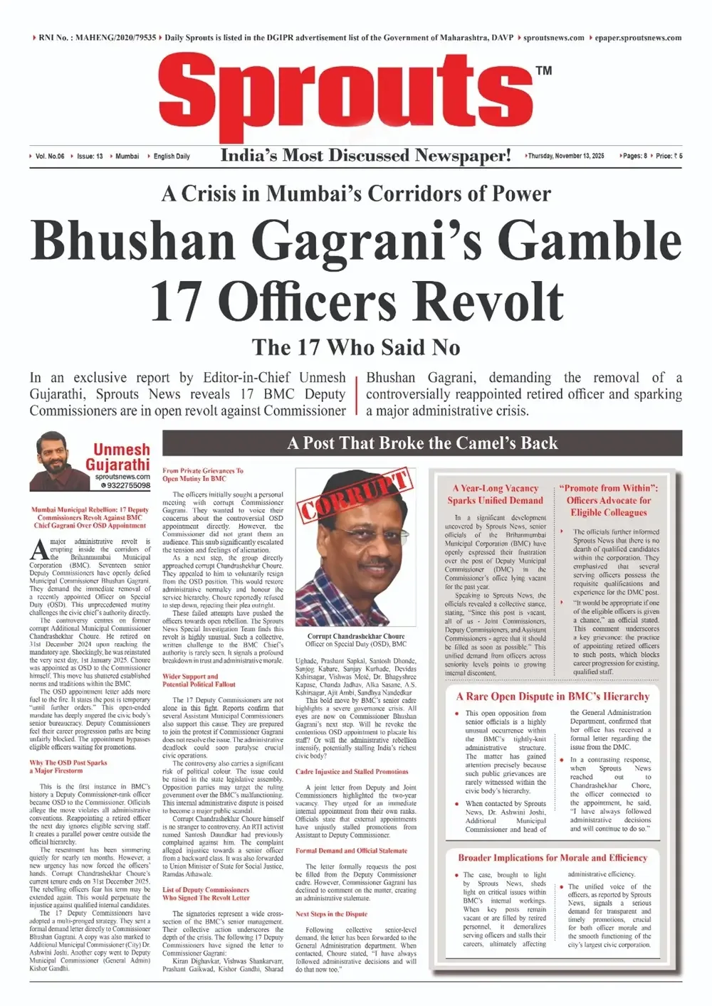 Mumbai Municipal Crisis led 17 Deputy Commissioners Challenge BMC Chief Gagrani.
