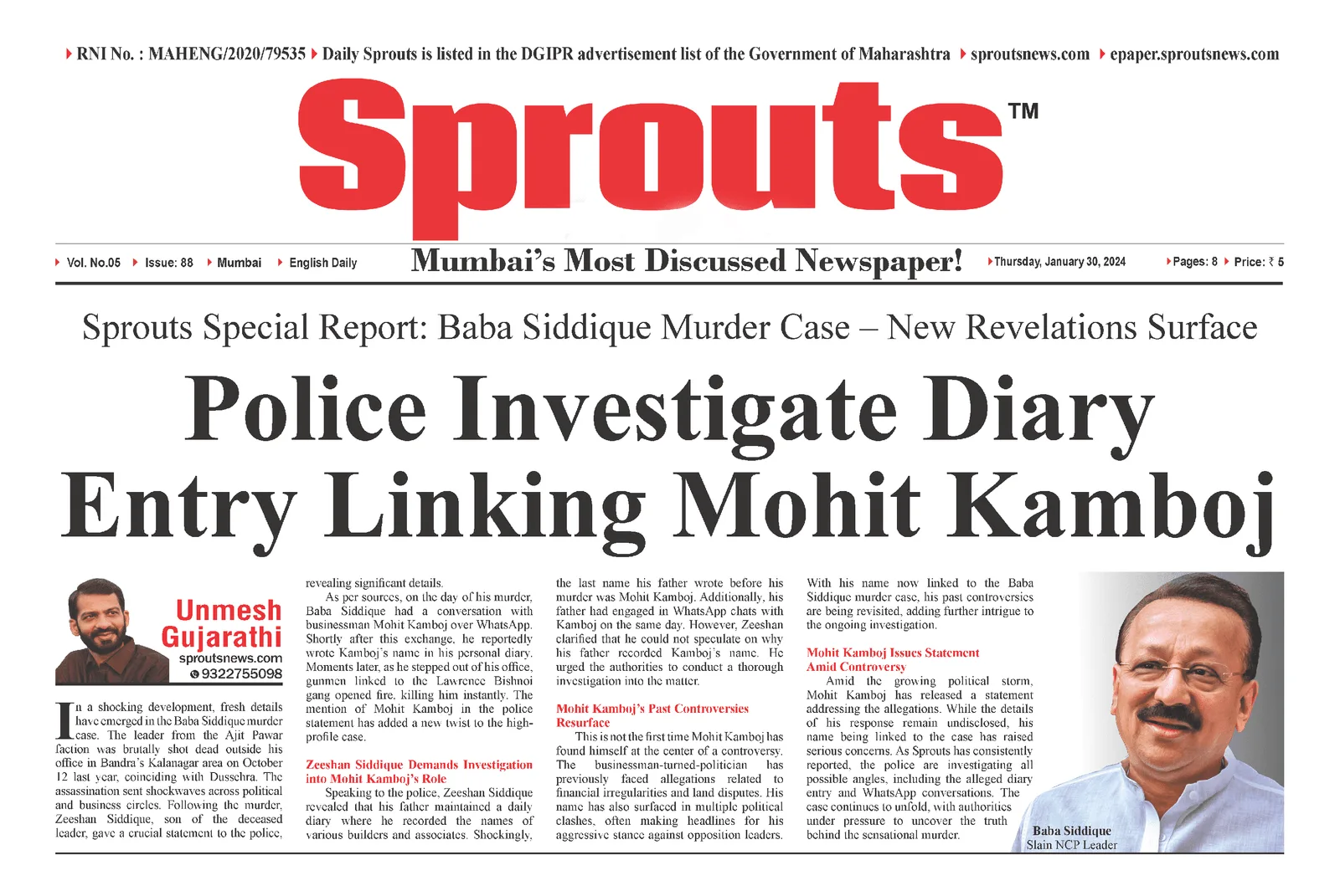 Diary Entry Linking Mohit Kamboj to Baba Siddique Murder