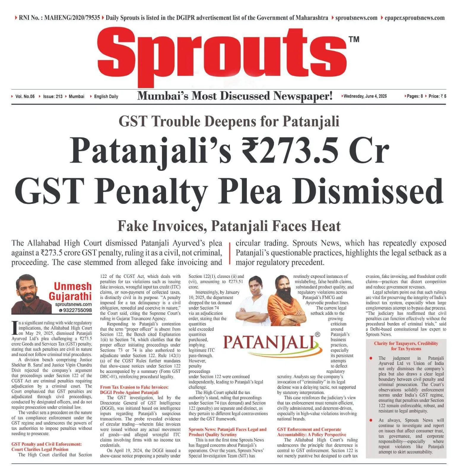 Patanjalis ₹2735 Cr GST Penalty Plea Rejected by Court