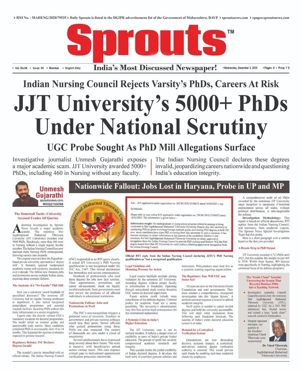 JJT University Issued 5,000 Illegal PhDs, Nursing Council Rejects Degrees.