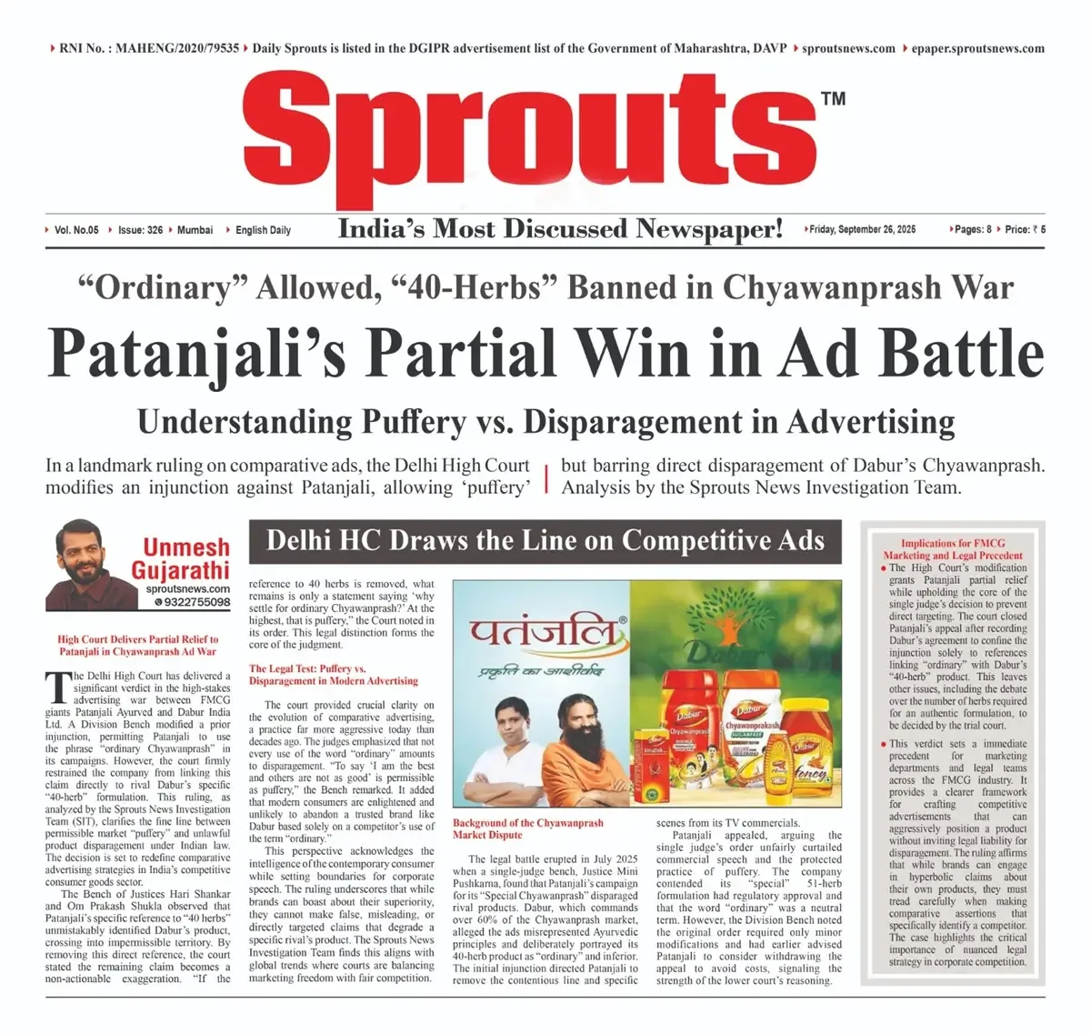 Delhi High Court Ruling in Patanjali vs. Dabur Chyawanprash Claim Case.