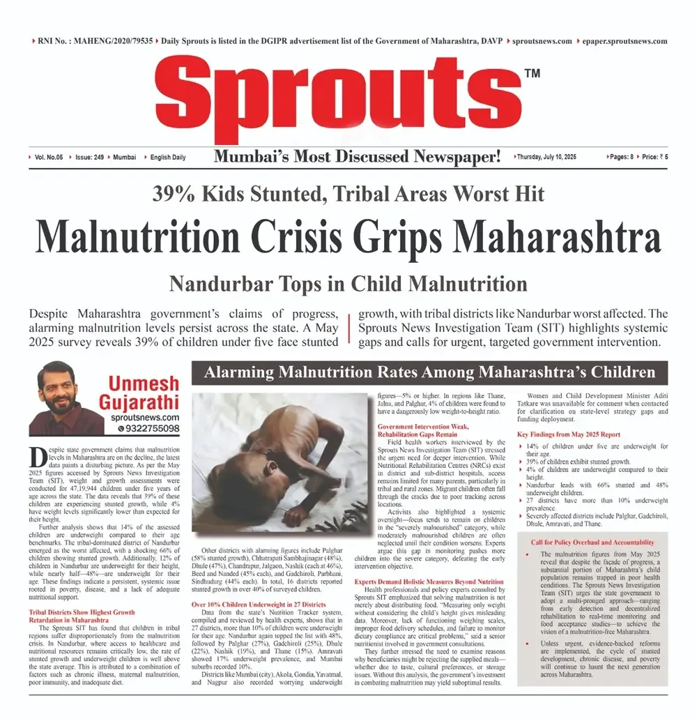 Malnutrition Crisis Grips Maharashtra 39 % Kids Stunted, Tribal Areas Worst Hit.