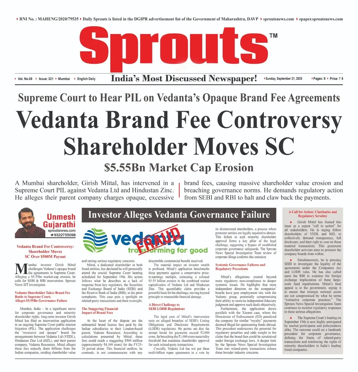 Shareholder Moves SC Over Vedanta’s $500M Brand Fee Payouts.