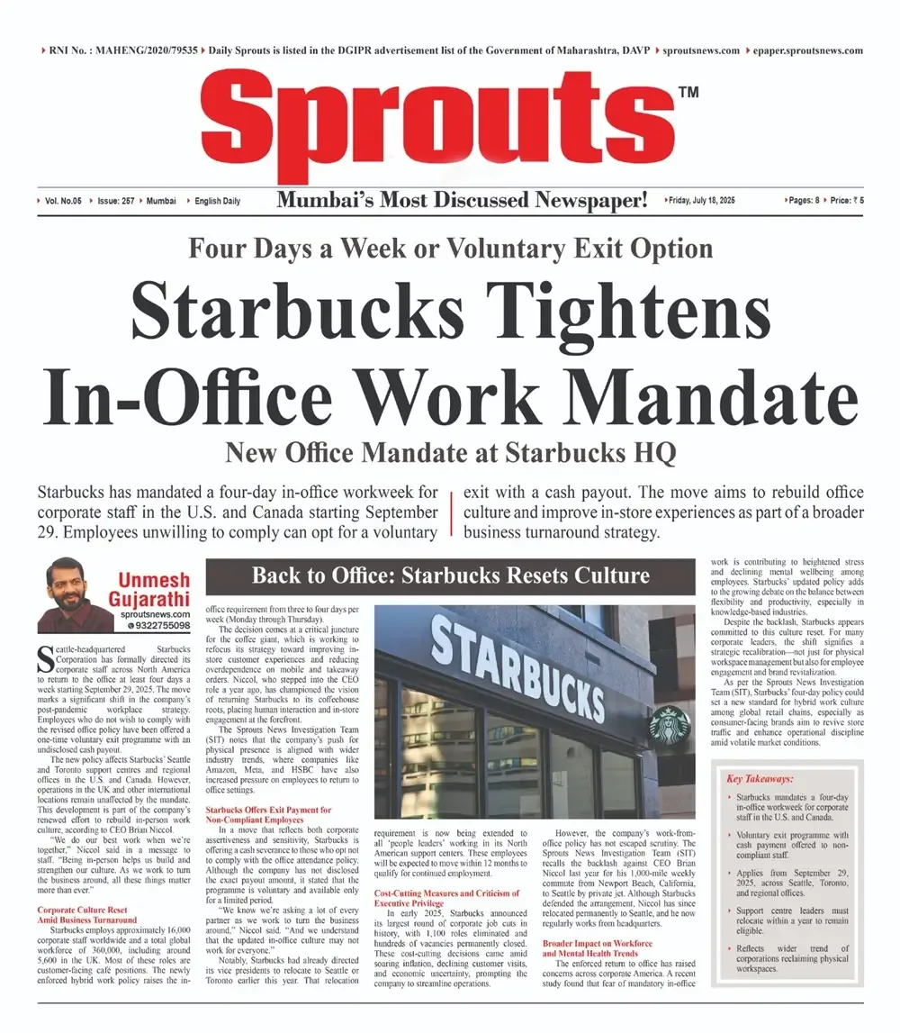 Starbucks Tightens In‑Office Work Mandate Four Days a Week or Exit.